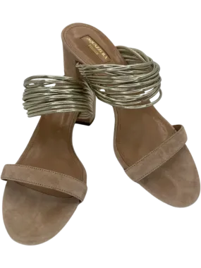 Aquazzura Taupe/Silver Suede And Leather Rendez Vous 50 Slide Sandals