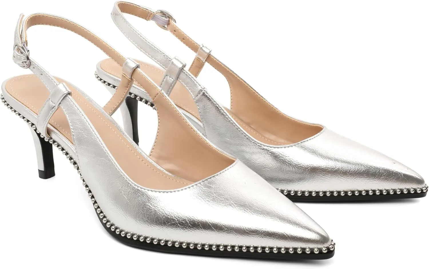 AUMOTED Women Low Heel Pumps Slingback Heels Pointed Toe Beaded Heels 2.5" Elegant Dressy Pumps