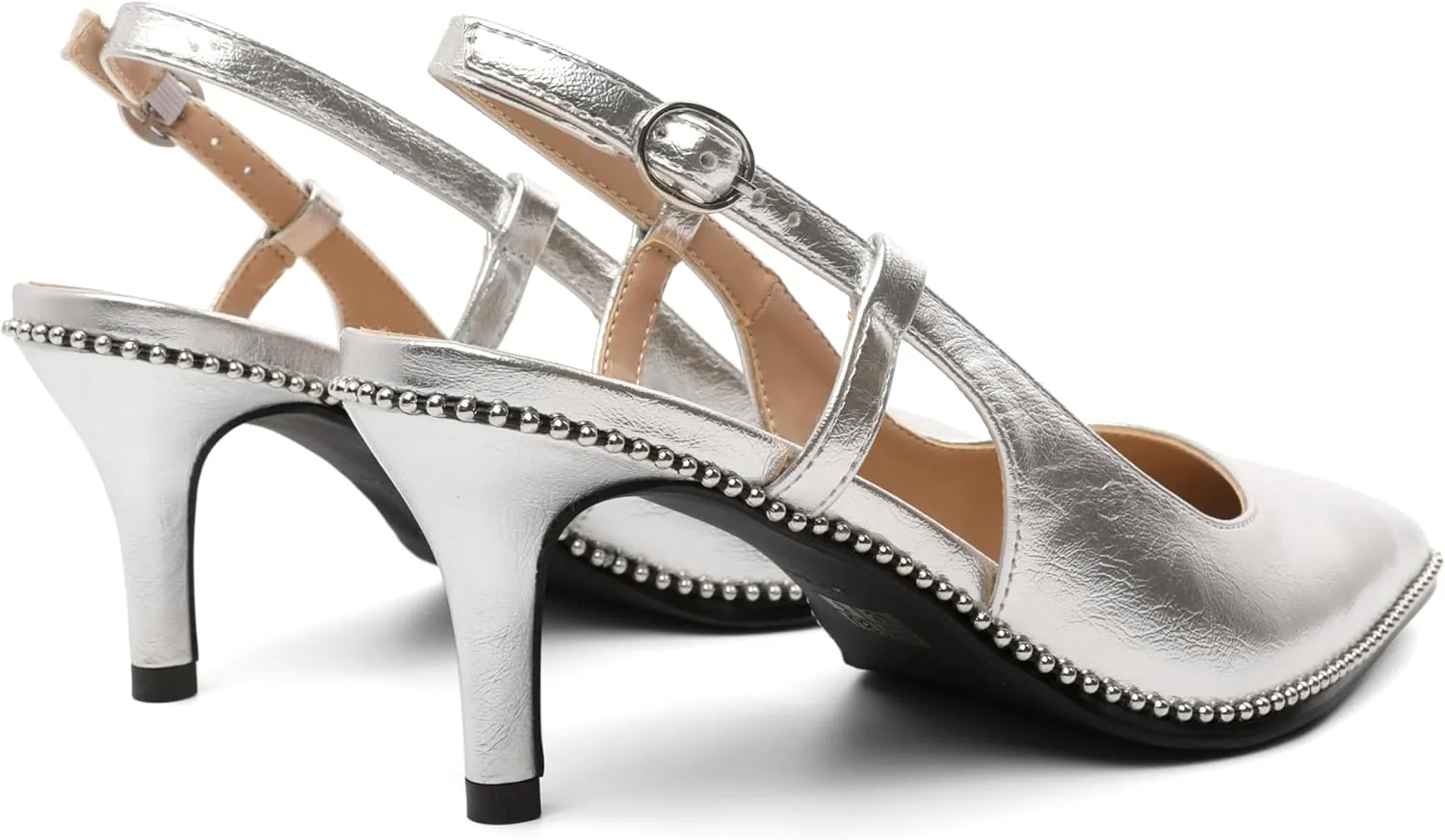 AUMOTED Women Low Heel Pumps Slingback Heels Pointed Toe Beaded Heels 2.5" Elegant Dressy Pumps