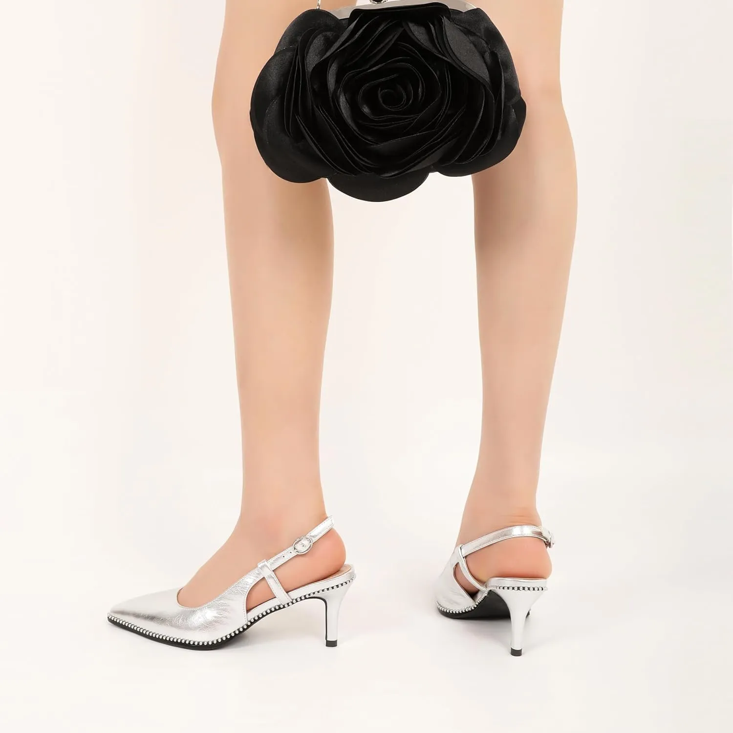 AUMOTED Women Low Heel Pumps Slingback Heels Pointed Toe Beaded Heels 2.5" Elegant Dressy Pumps