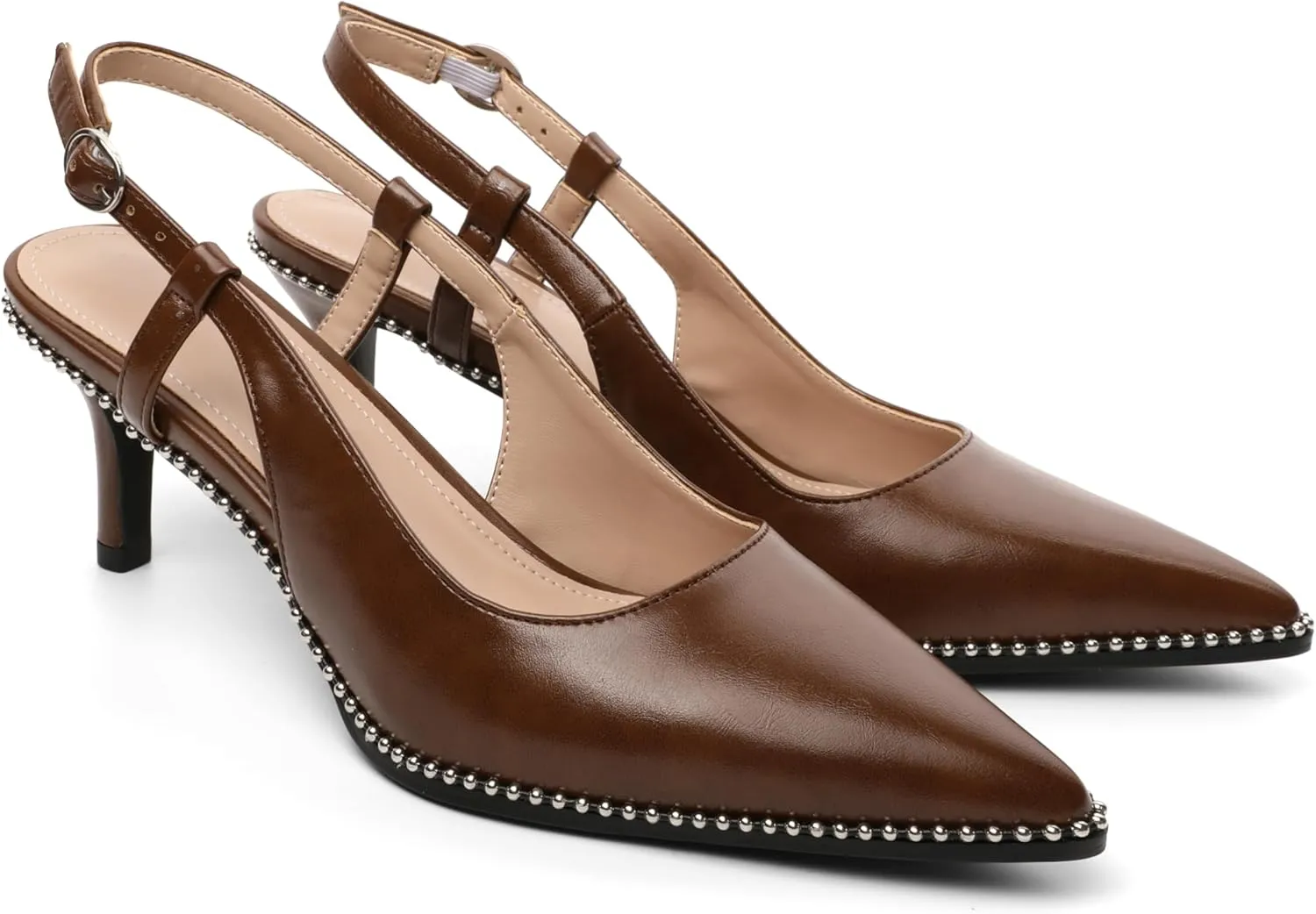 AUMOTED Women Low Heel Pumps Slingback Heels Pointed Toe Beaded Heels 2.5" Elegant Dressy Pumps