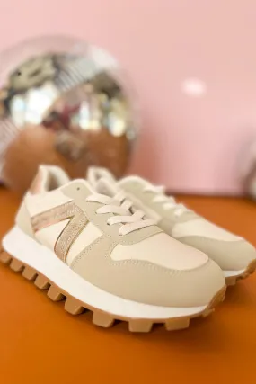 Beige Two Toned Metallic Detail Sneakers