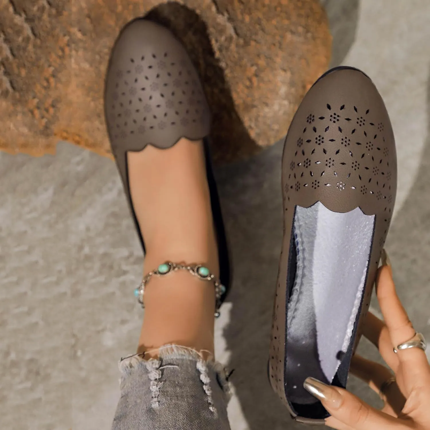 Black Flats for Women Comfortable Slip on Dressy Shoes Summer Party Wedding Workout Shoe Casual Sandals
