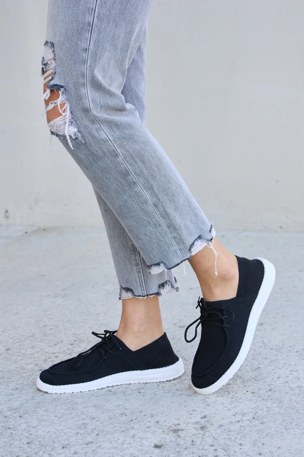 Blue Zone Planet |  Forever Link Flat Round Toe Lace-Up Sneakers