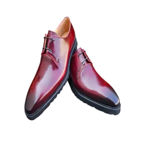Burgundy Lace-Up Carrucci Shoes Oxford Genuine Leather Derby with Lug Sole