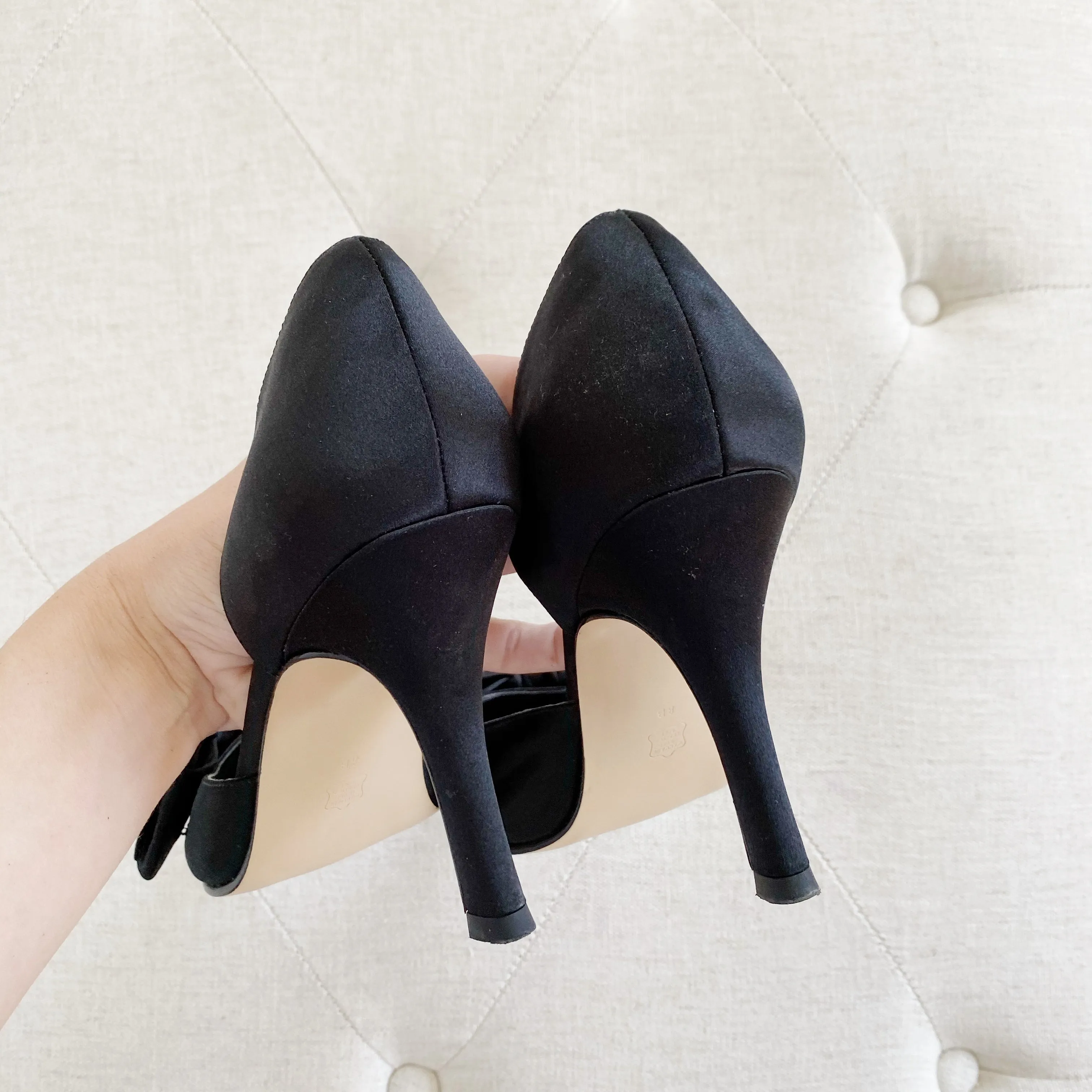 Caparros Black Satin Bow Pointed Toe Heels 8