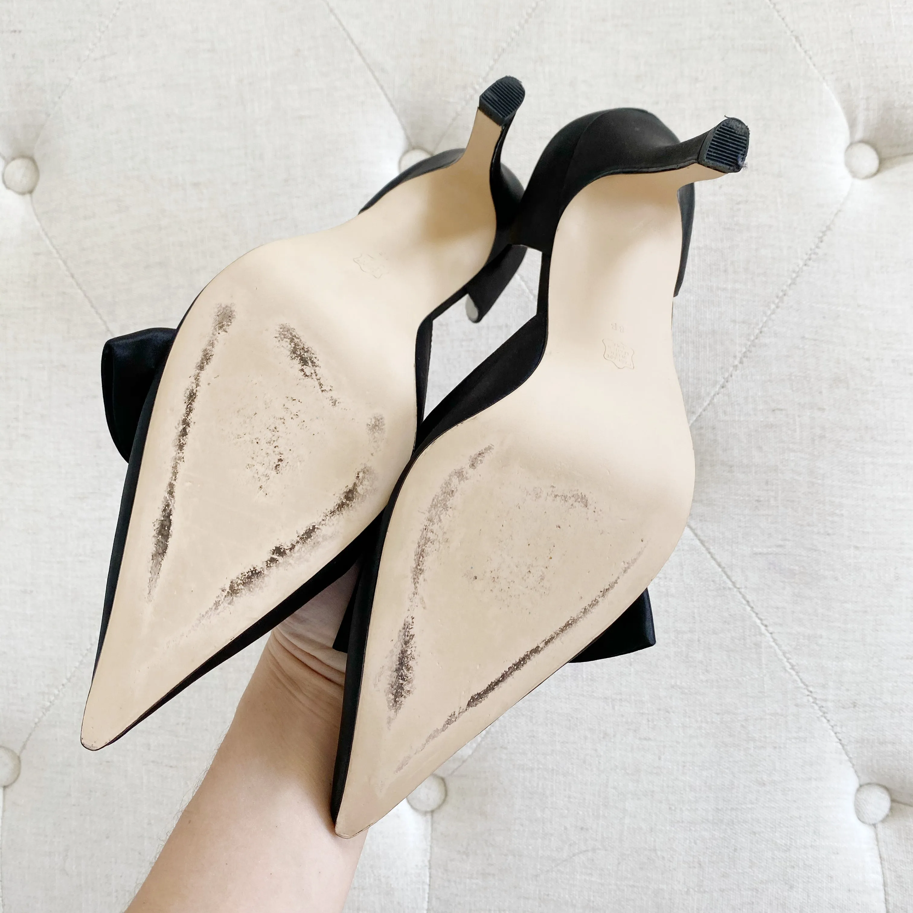Caparros Black Satin Bow Pointed Toe Heels 8