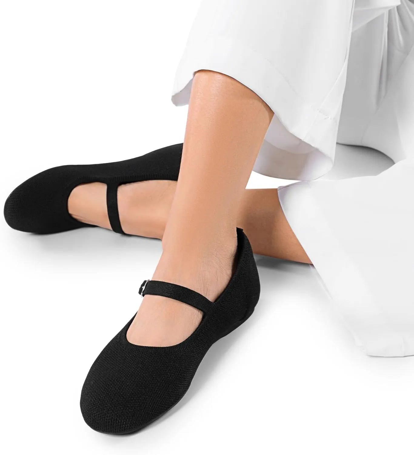 DREAM PAIRS Women's Mary Jane Ballet Flat Shoes Dressy Foldable Knit Flats with Arch Support Comfortable for Casual Work Office
