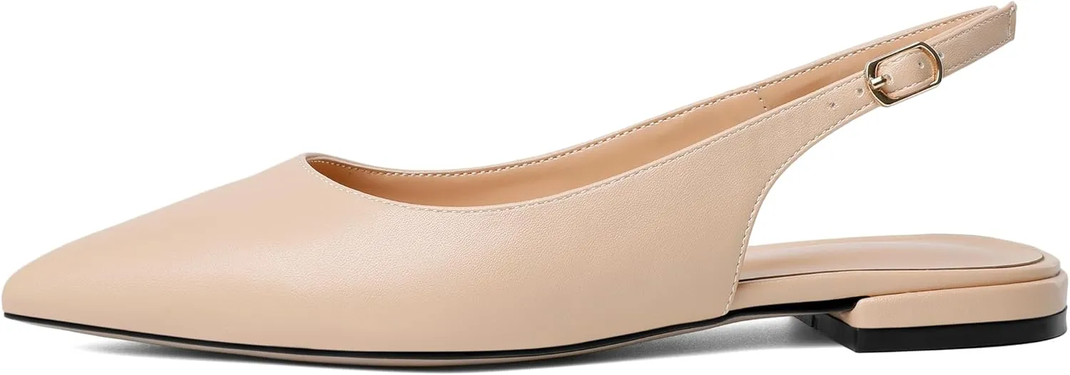 Esvowido Women's Flats Shoes Slingback with Buckle Pointed Toe Ankle Straps Low Heels Elegant Comfort Sexy Fashion Sandals