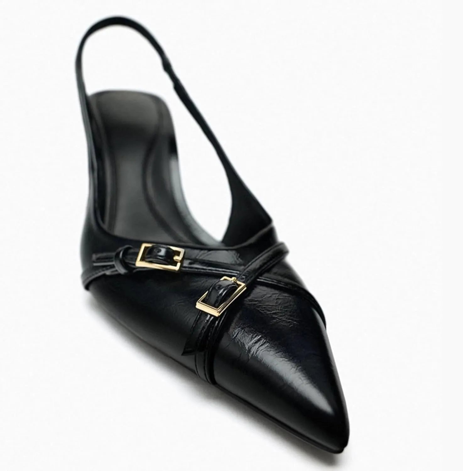 Fashion Kitten Heels for Women Metallic Slingback Buckle Heels