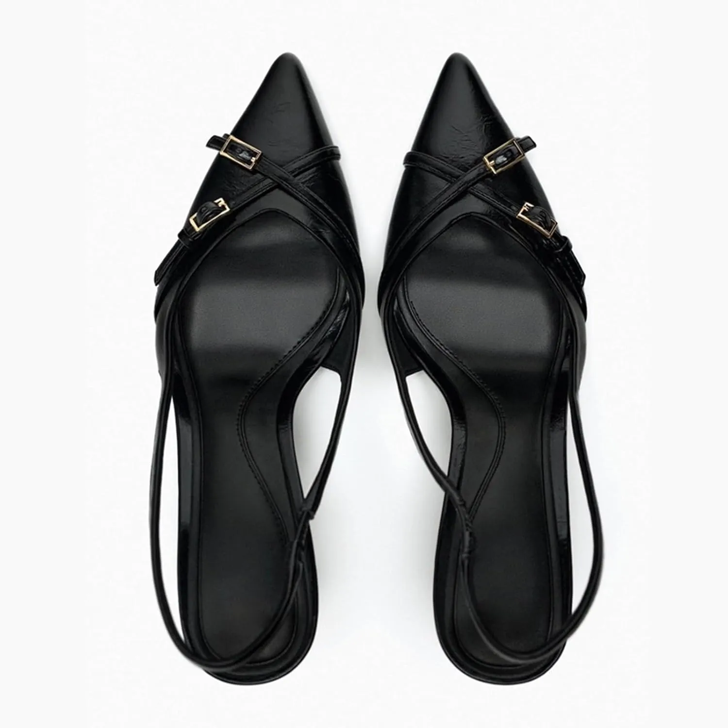 Fashion Kitten Heels for Women Metallic Slingback Buckle Heels