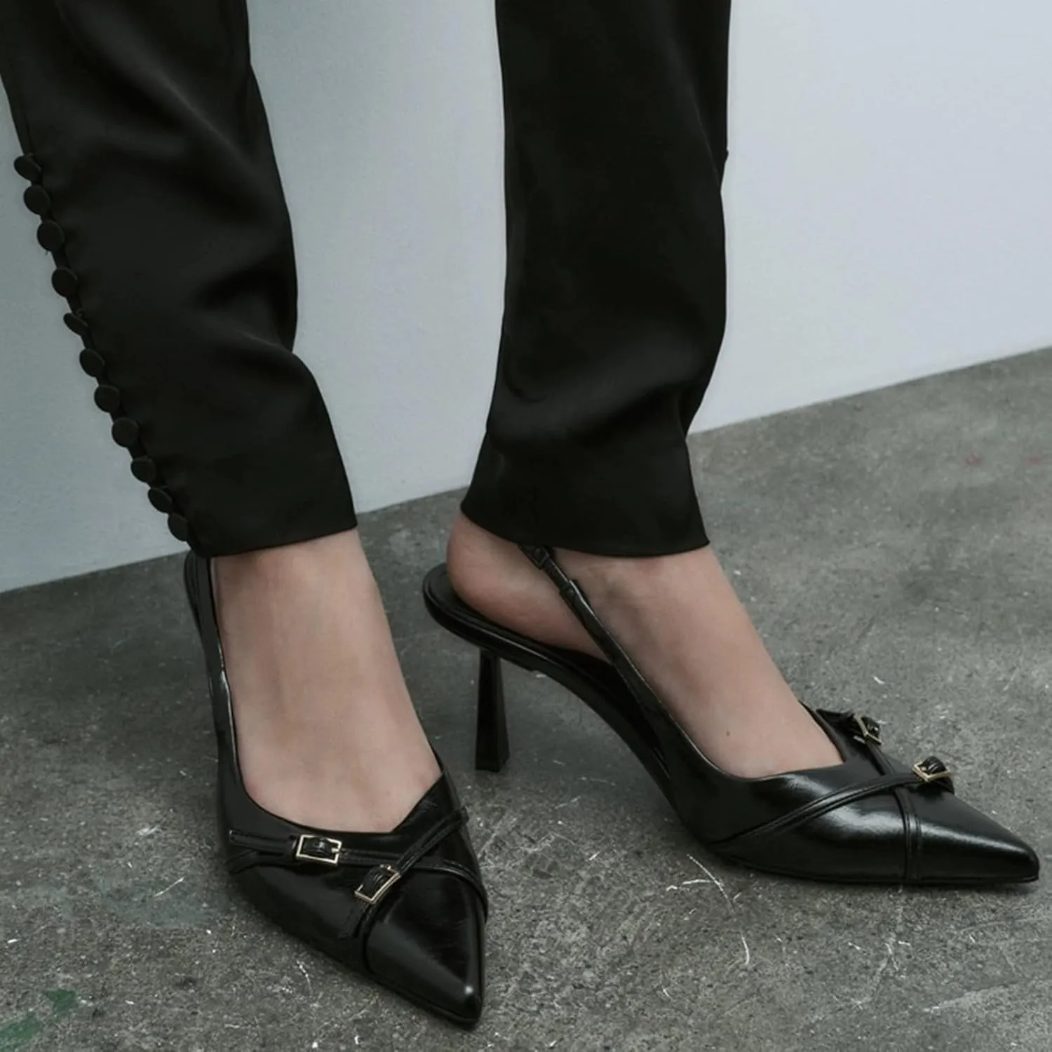 Fashion Kitten Heels for Women Metallic Slingback Buckle Heels