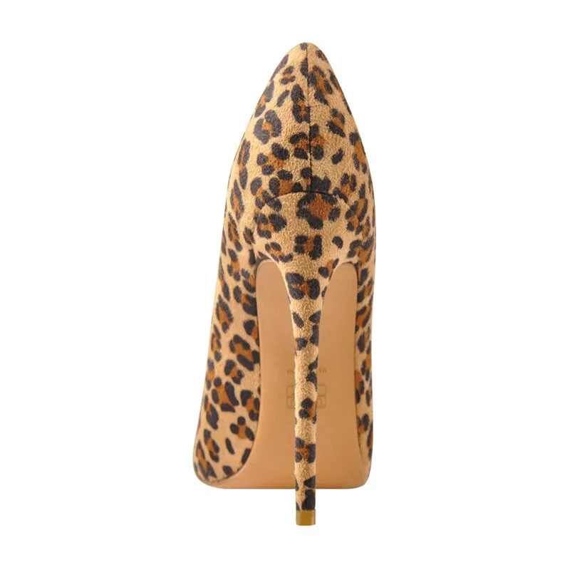 Flock Leopard Pointed Toe High Heel Slip On Pumps Shoes