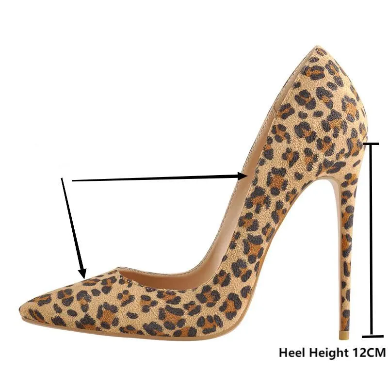 Flock Leopard Pointed Toe High Heel Slip On Pumps Shoes