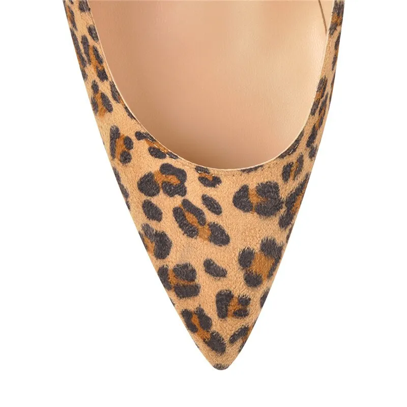 Flock Leopard Pointed Toe High Heel Slip On Pumps Shoes