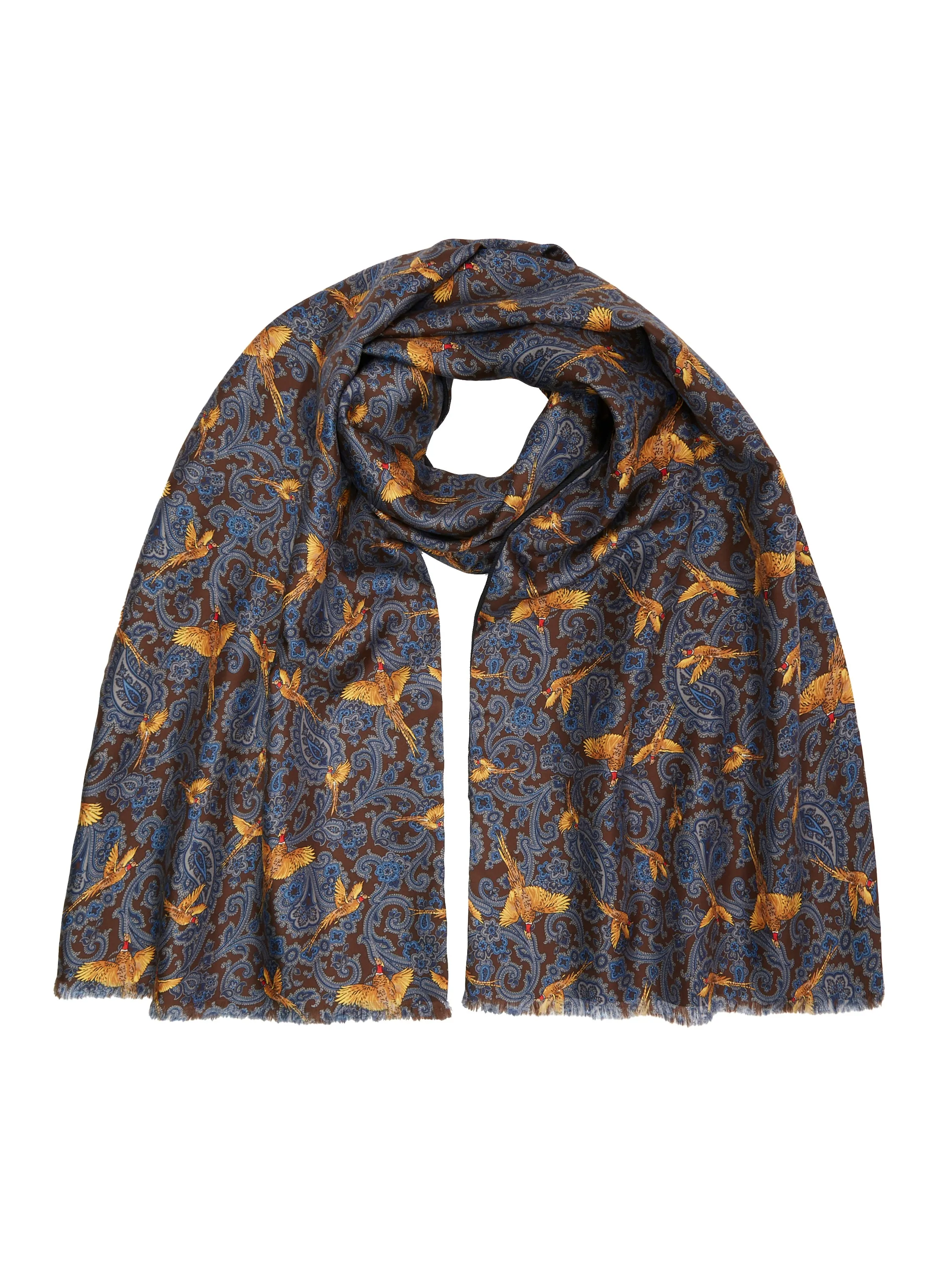 Flying Pheasant Scarf - Wool / Silk Blend - Burgundy