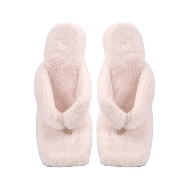 Fur Open Side Classic Metal High Heels  Slip-On Sandals