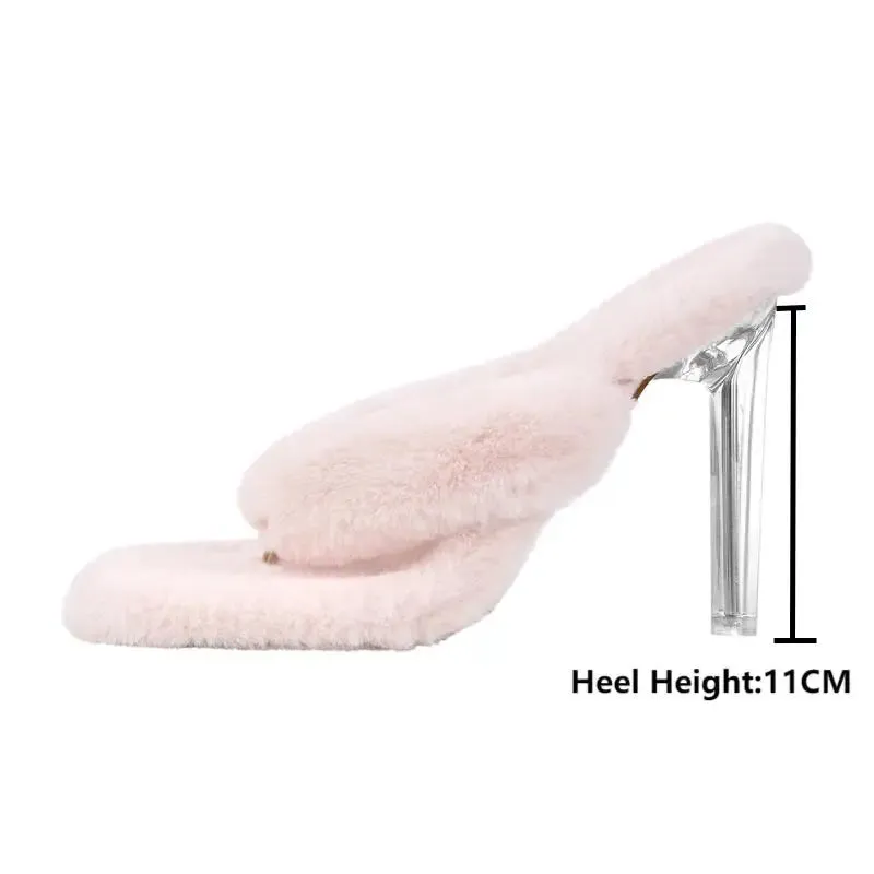 Fur Open Side Classic Metal High Heels  Slip-On Sandals