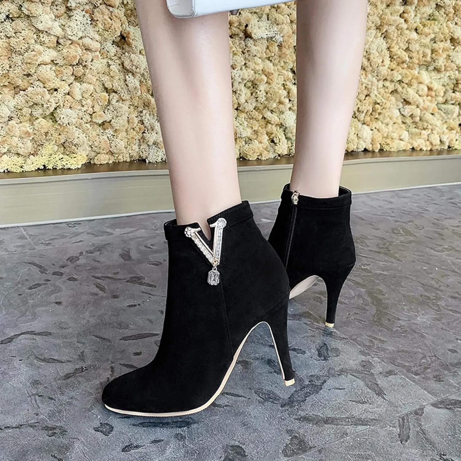 Gicoiz Women Pointed Toe Stiletto Heels Elegant Ankle Boots