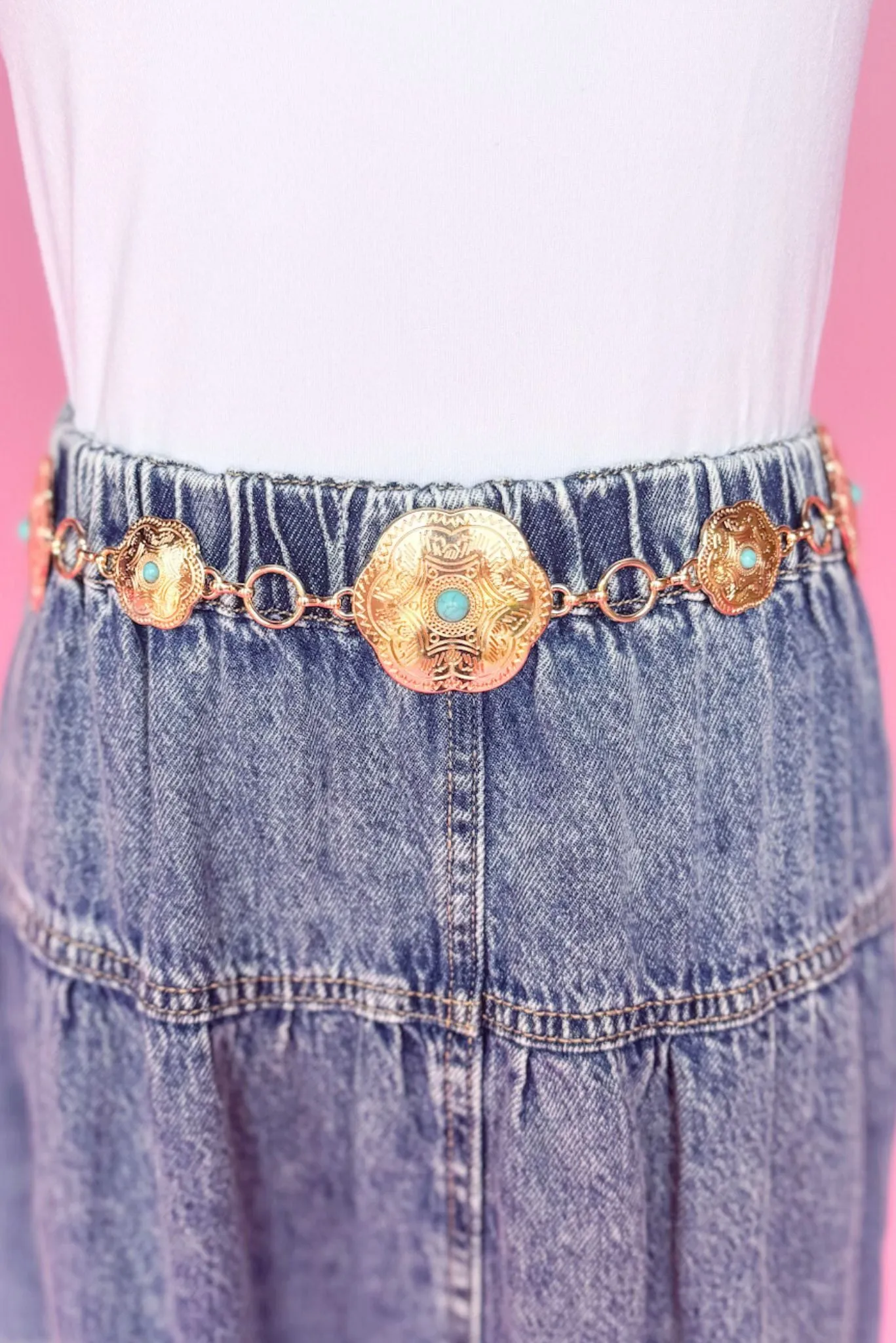Gold Concho Chain Turquoise Detail Western Belt