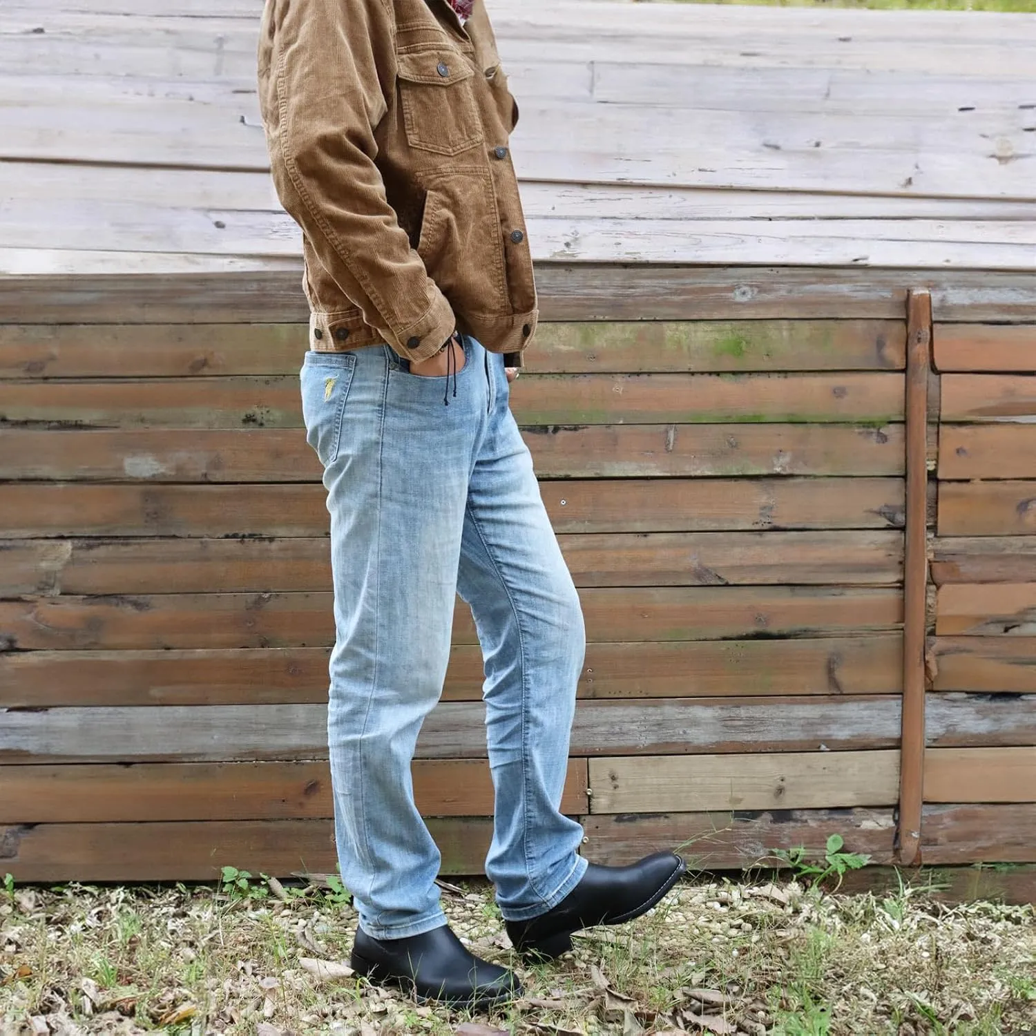 J's.o.l.e Ankle Cowboy Boots for Men Square Toe Stylish Chelsea Dress Boots