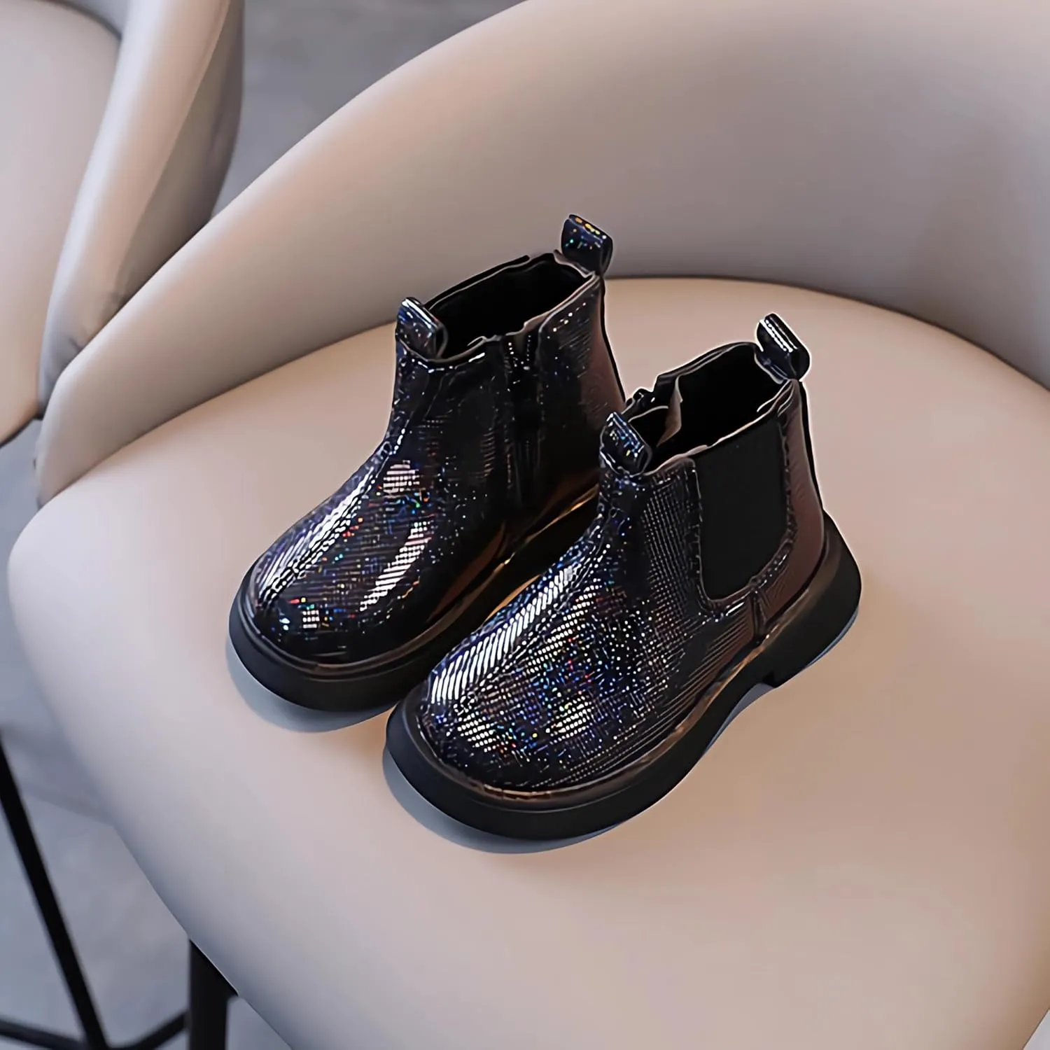 Kids Ankle Boots Boys Girls Stylish Shoes Solid Color Lace Up Side Zipper Combat Boots