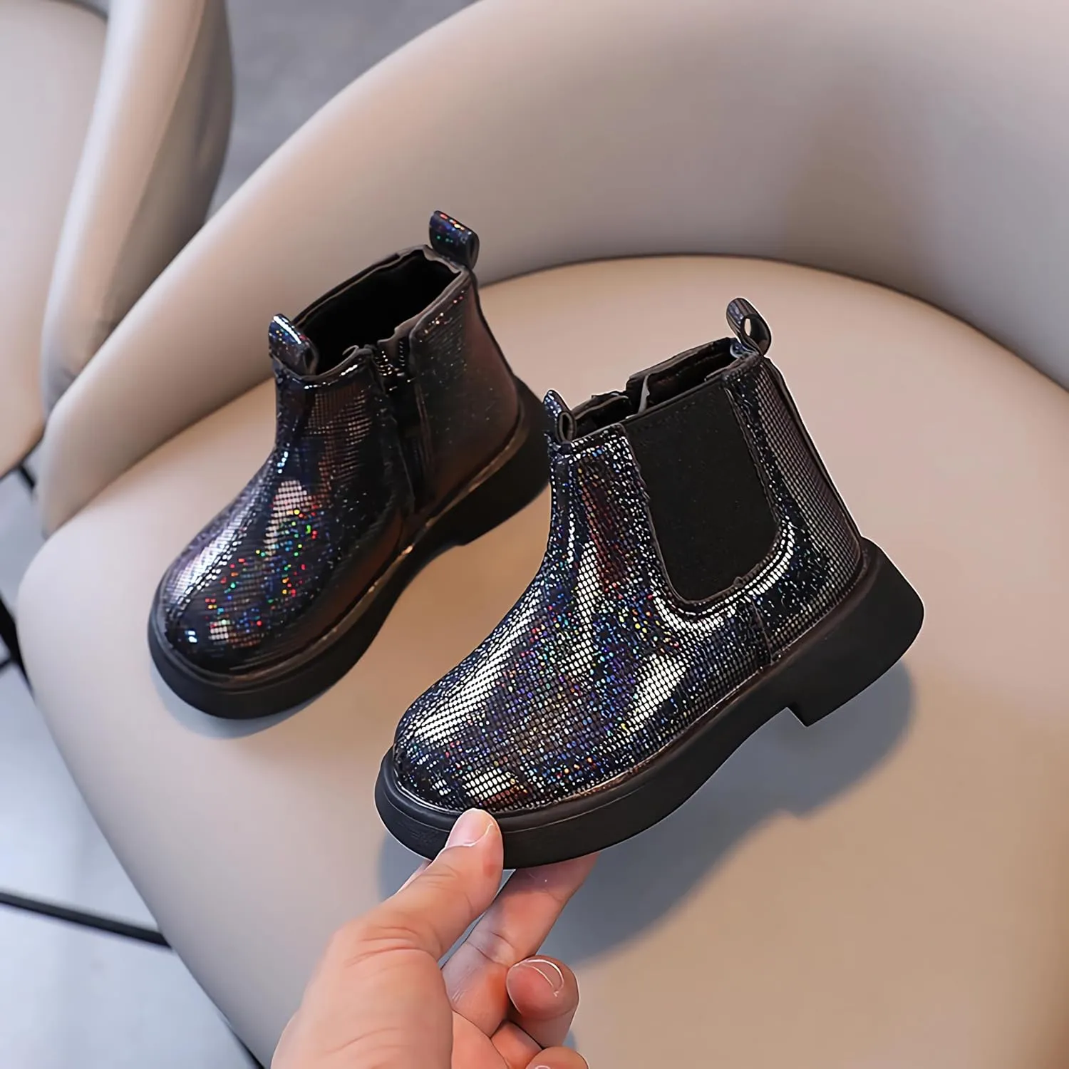 Kids Ankle Boots Boys Girls Stylish Shoes Solid Color Lace Up Side Zipper Combat Boots
