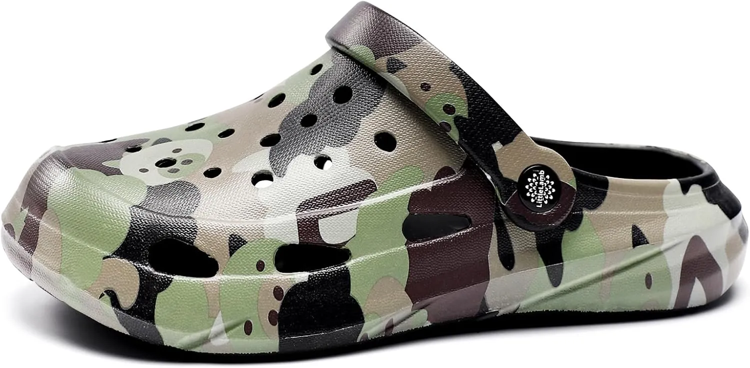 Kids Classic Camo Beach Clogs | Lightweight Water Sandals for Boys - Quick-Dry Non-Slip Light and Durable Little Kid/Big Kid