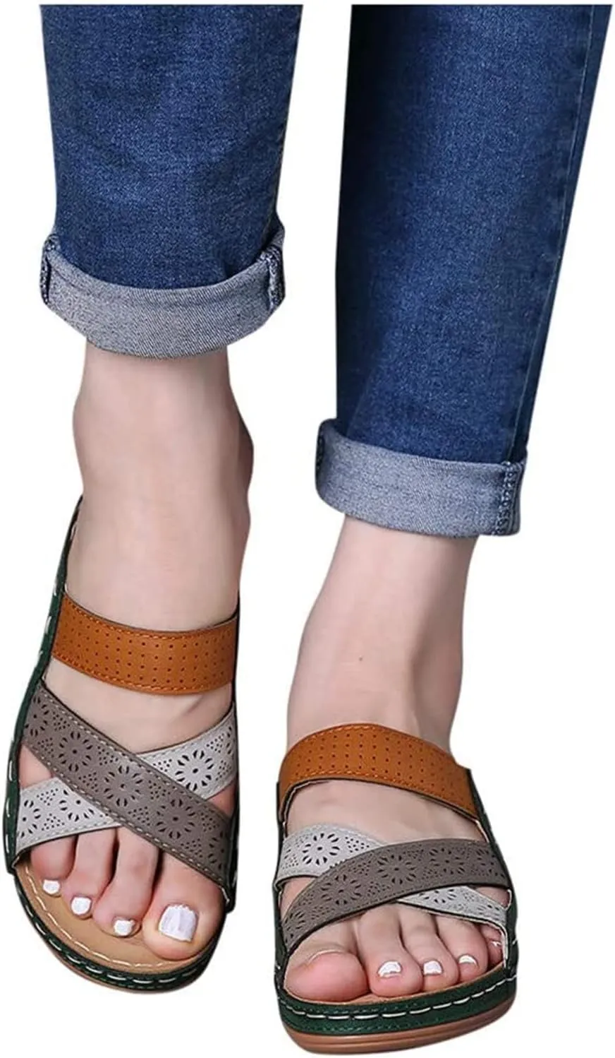 Ladmiple Summer Sandals for Women 2023 Wedge Slides Sandal Breathable Slip On Open Toe Dressy Comfort Orthopedic Sandals