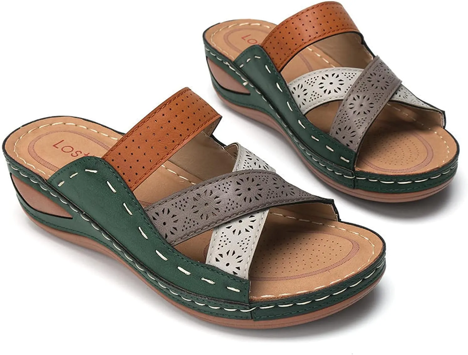 Ladmiple Summer Sandals for Women 2023 Wedge Slides Sandal Breathable Slip On Open Toe Dressy Comfort Orthopedic Sandals