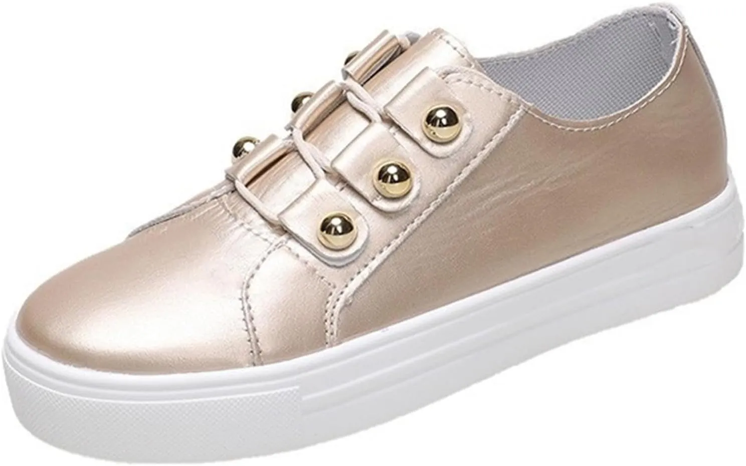 Lausiuoe Shoes For Women Dressy Casual Platform Leather Sneakers Slip On Loafers Fashion Comfortable Flat Walking Shoes