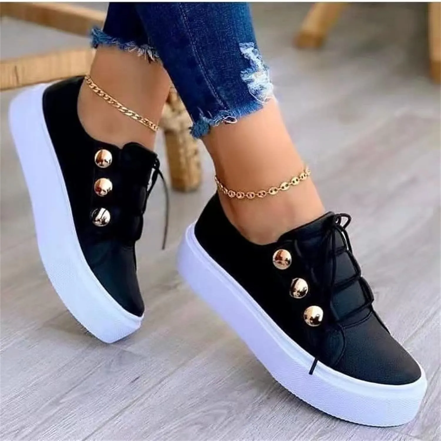 Lausiuoe Sneakers For Women Walking Shoes Comfortable Low Top Leather Sneakers Casual Fashion Lightweight Flat Loafers