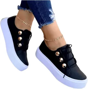 Lausiuoe Sneakers For Women Walking Shoes Comfortable Low Top Leather Sneakers Casual Fashion Lightweight Flat Loafers