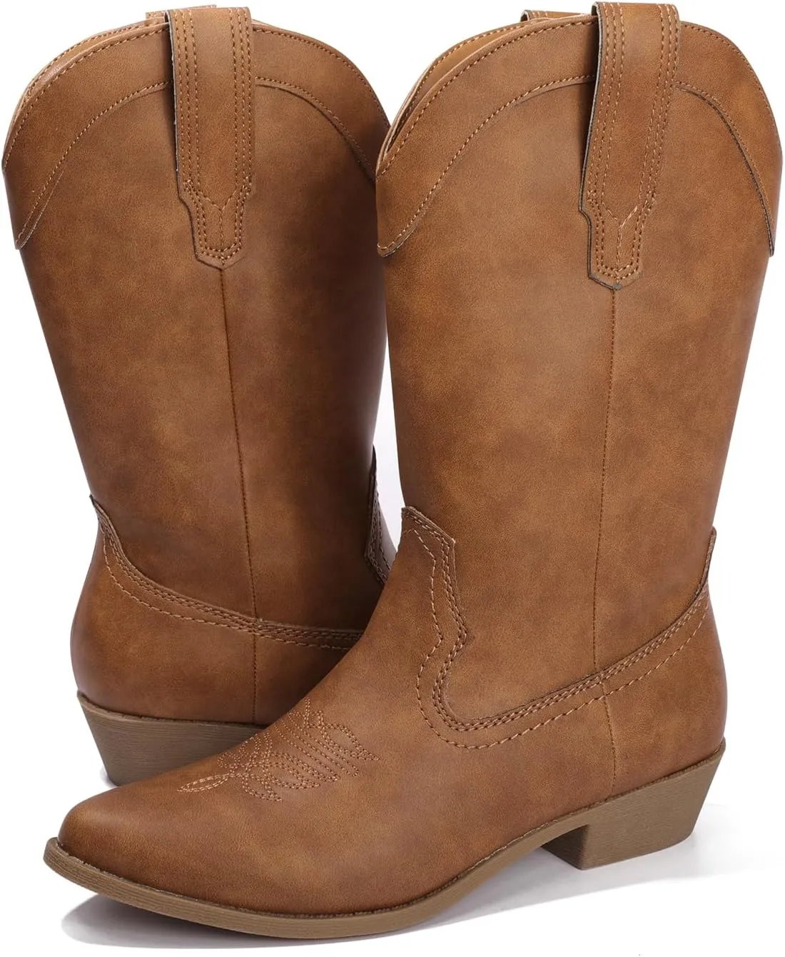 Luffymomo Women's Western Mid-Calf Cowboy Boots Point Toe Classic Cowgirl Boot