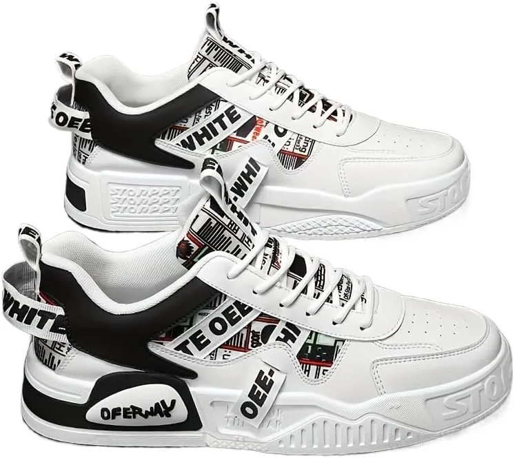 Men's Trendy Platform Skateboard Shoes with Letter Pattern for Outdoor Walking, Jogging, and Traveling