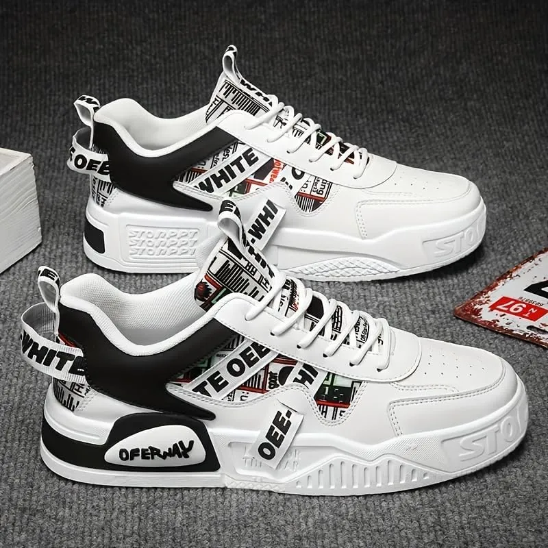 Men's Trendy Platform Skateboard Shoes with Letter Pattern for Outdoor Walking, Jogging, and Traveling
