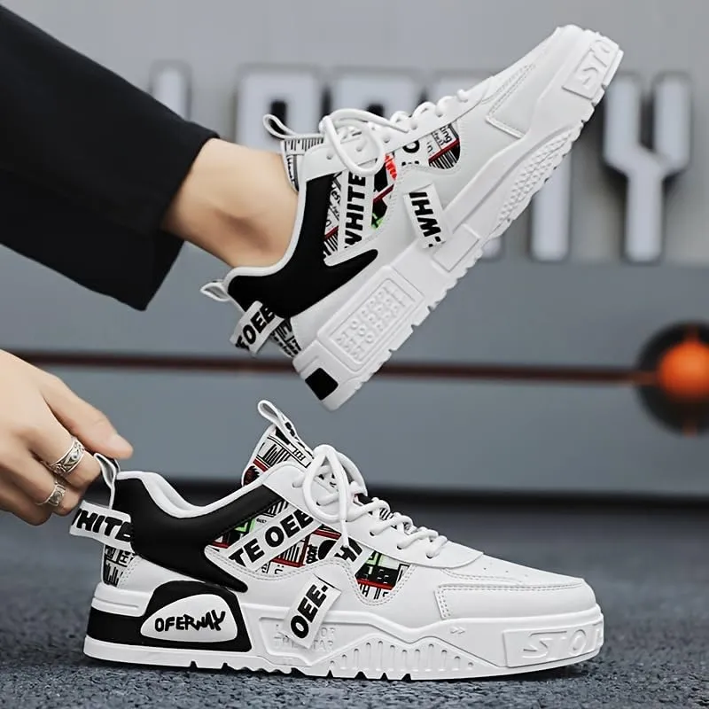 Men's Trendy Platform Skateboard Shoes with Letter Pattern for Outdoor Walking, Jogging, and Traveling