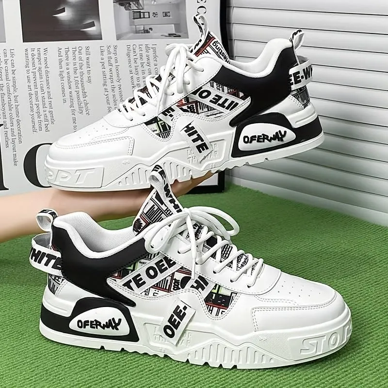Men's Trendy Platform Skateboard Shoes with Letter Pattern for Outdoor Walking, Jogging, and Traveling