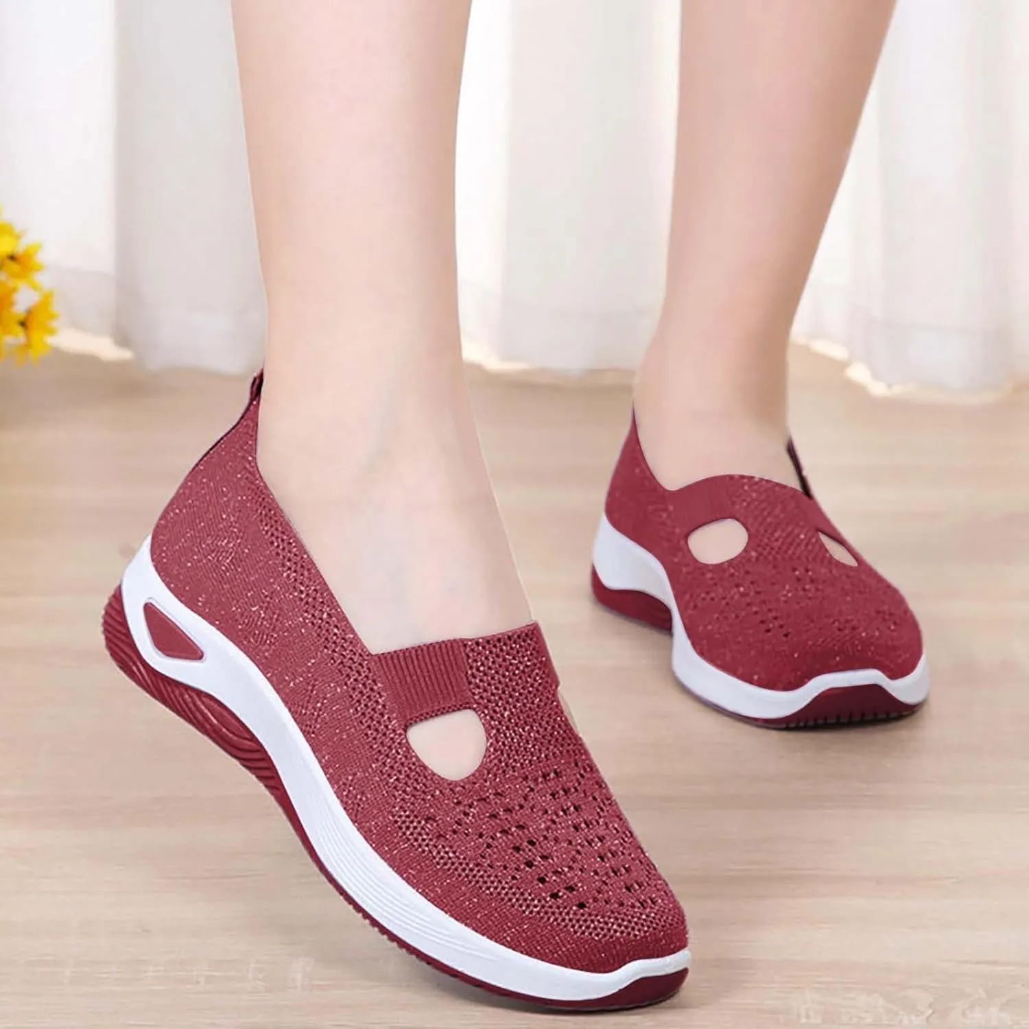 Orthopedic Shoes for Women Woven Orthopedic Slip On Shoes Women Mesh Breathable Casual Shoes Trendy Waterproof Sneakers Steel Toe Tennis Shoe Trainers Shoe