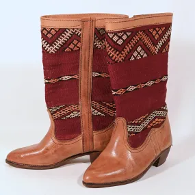 SOLD Vintage Leather Kilim Boots, Southwestern Boho Hippie Ethnic Boots