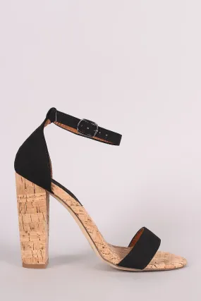 Suede Ankle Strap Open Toe Chunky Cork Heel