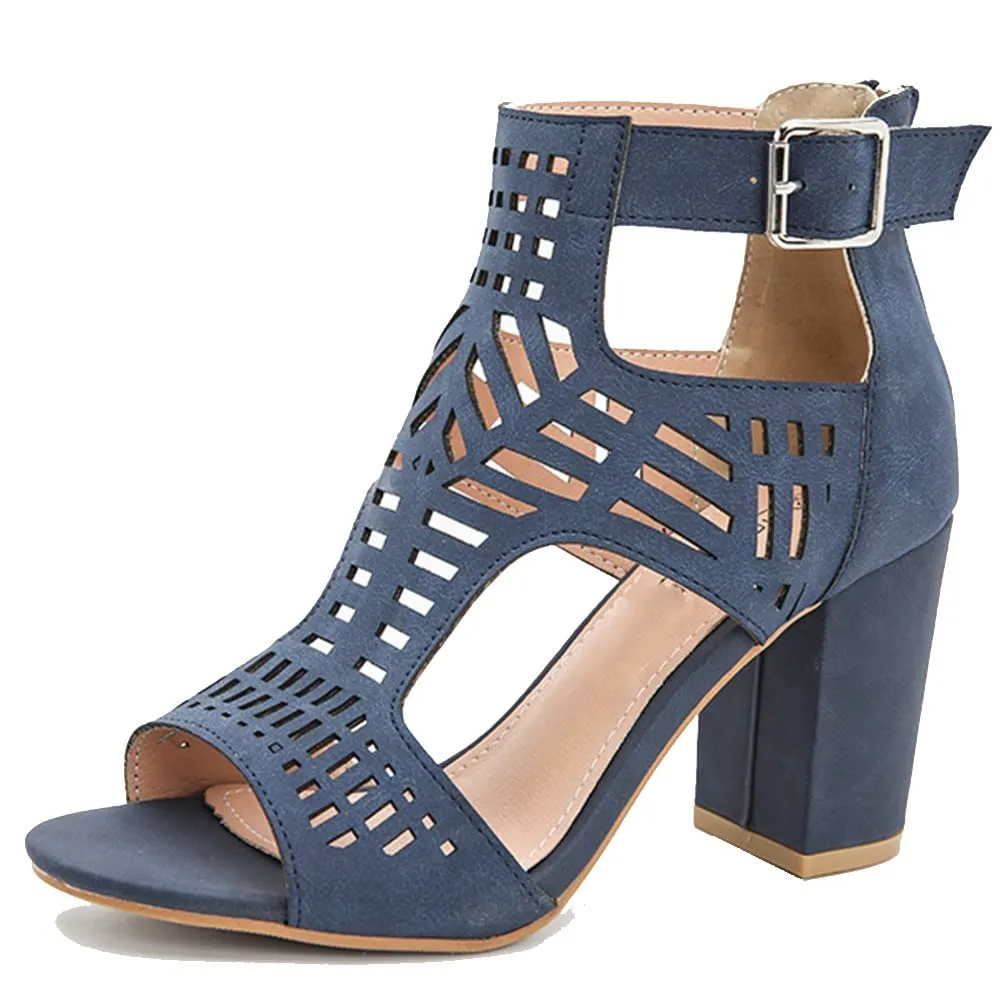 Suede Block Heel Open Toe Heels