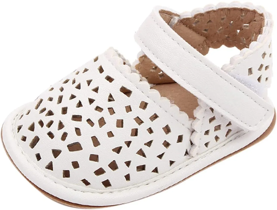 Summer Children Baby Toddler Shoes Boys and Girls Light Hollow Breathable Comfortable Solid Color Hook Loop Size 1 Baby Boy Sandals (White, 6-12 Months)