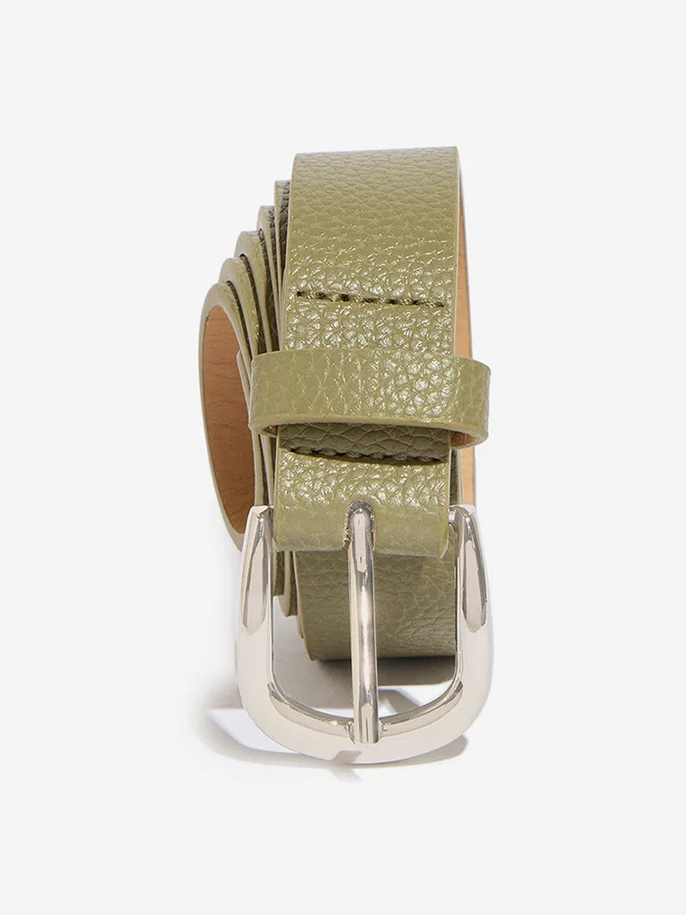 Westside Accessories Olive Faux Leather U-Buckle Belt (Small)