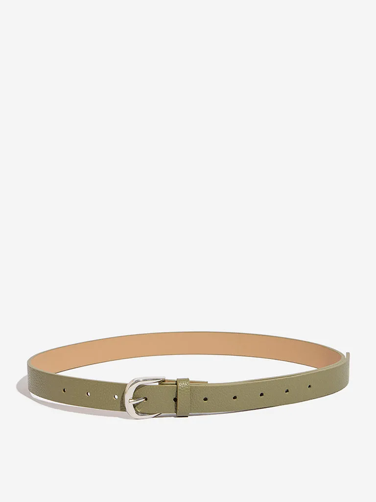 Westside Accessories Olive Faux Leather U-Buckle Belt (Small)