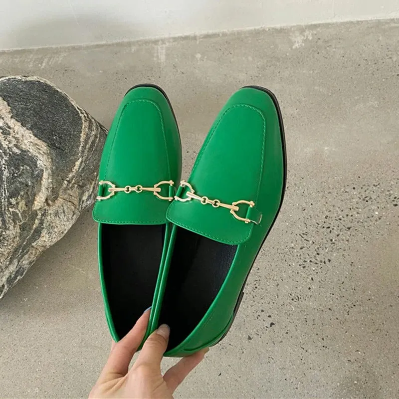 Women's Autumn Slip On Loafer With Metal Buckle Flat | Round Toe Shoes