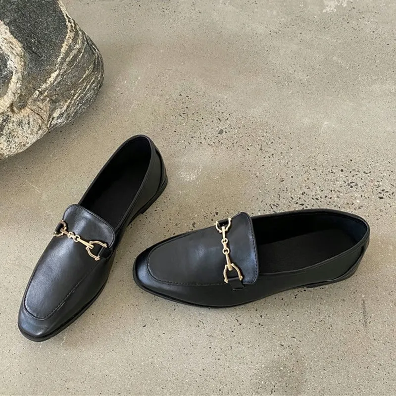 Women's Autumn Slip On Loafer With Metal Buckle Flat | Round Toe Shoes