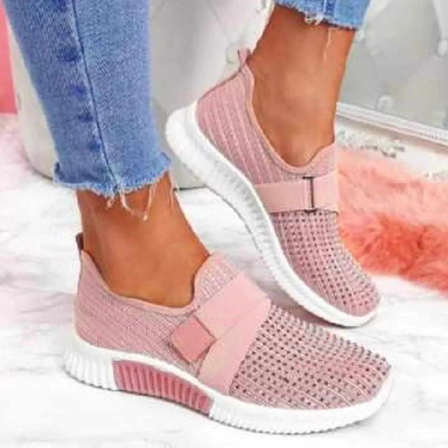 Women's Fashion Sneakers Lace Up Breathable Casual Waking Shoes Comfortable Tennis Shoes for Women Trendy Loafers for Women 2024 Slide On Sneakers for Women