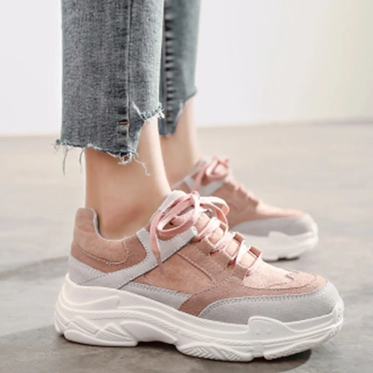 Women's Spring Casual Platform Lace Up Sneakers