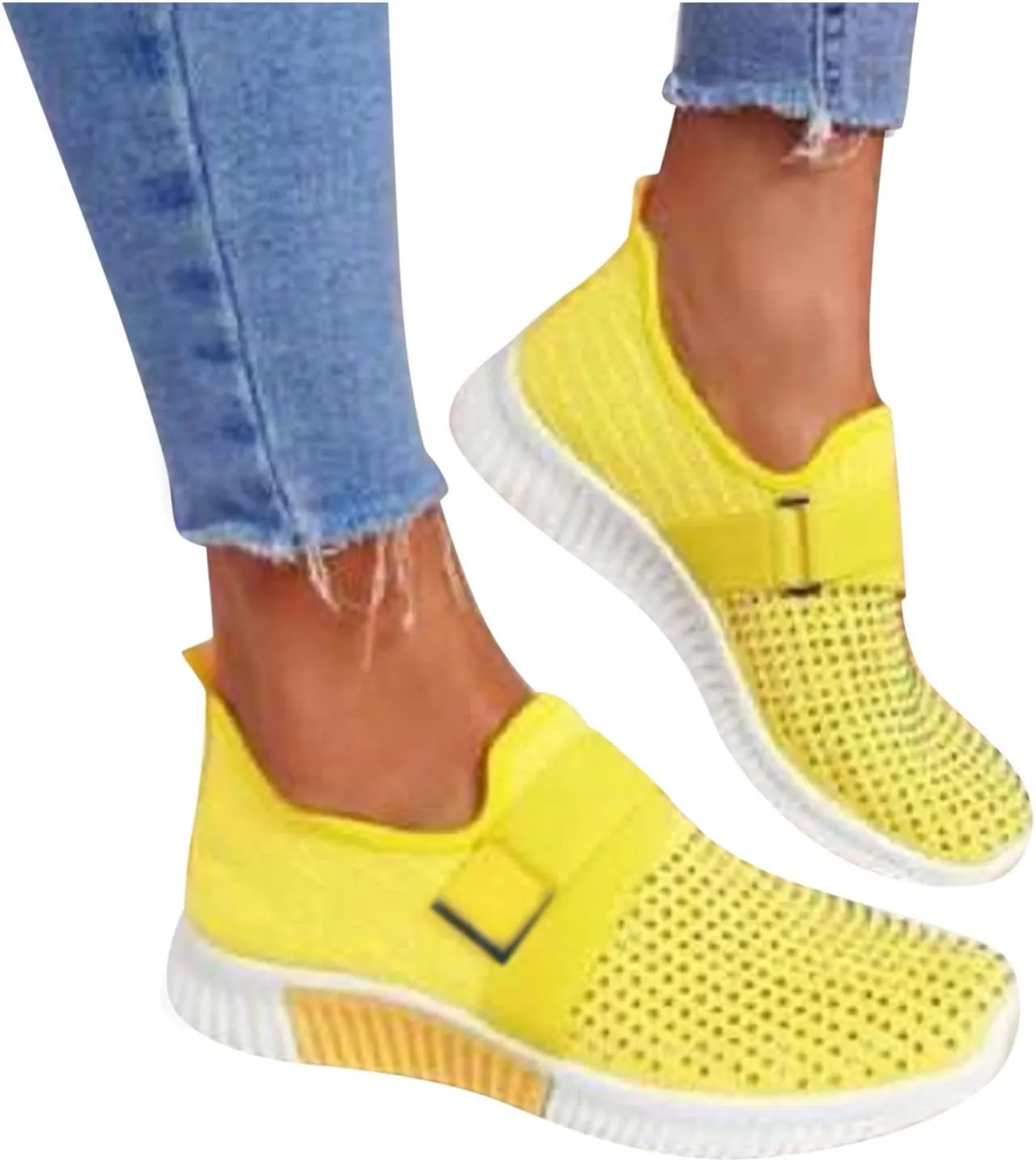 Women's Woven Orthopedic Comfortable Soft Shoes Arch Support, Breathable Mesh Anti Slip Sports Shoes L𝐨w Heel Slip on Sneaker